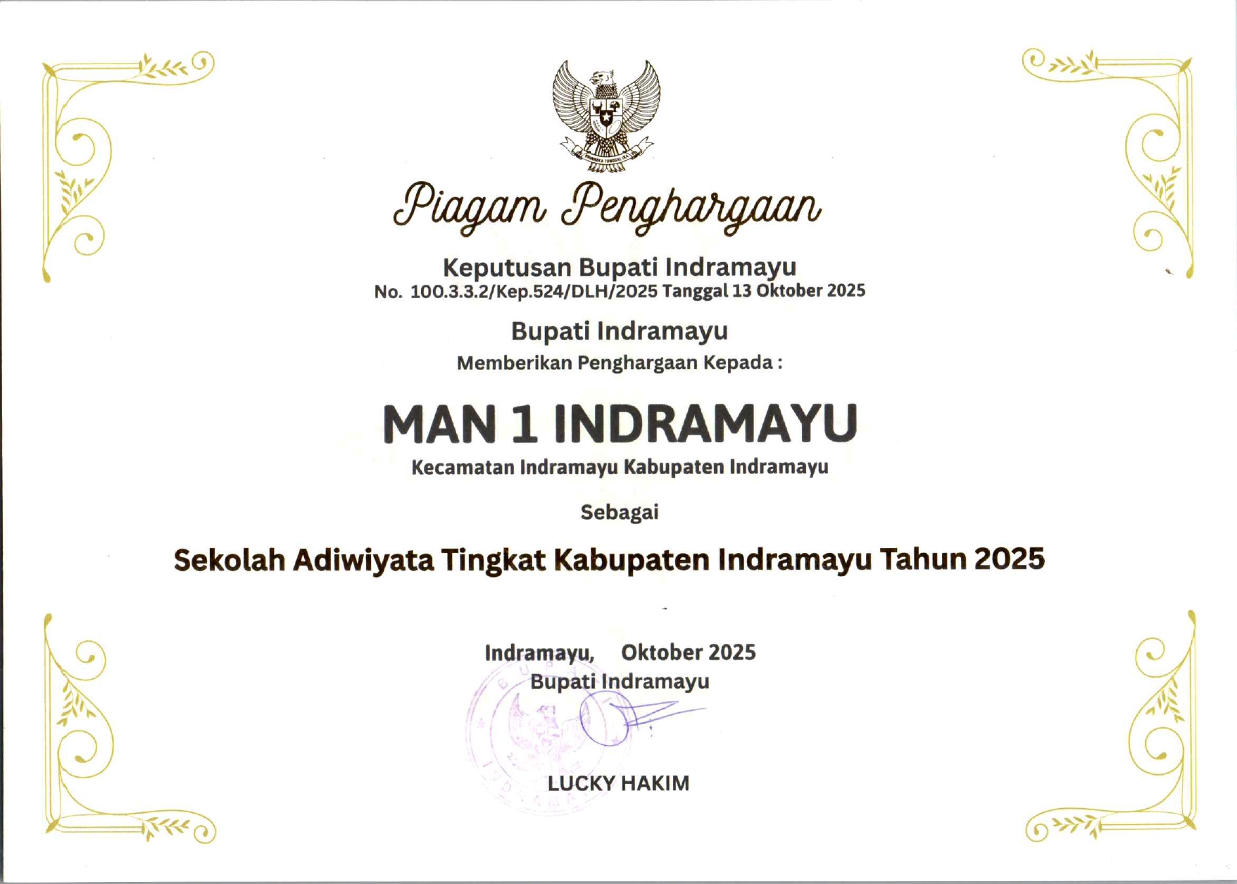 Sertifikat Adiwiyata 2